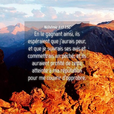 Picture 04 - Néhémie 6:13 LSG - En le gagnant ainsi, ils espéraient que j'aurais - Bible Verse Picture