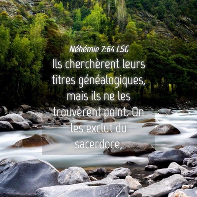 Picture 04 - Néhémie 7:64 LSG - Ils cherchèrent leurs titres généalogiques, - Bible Verse Picture