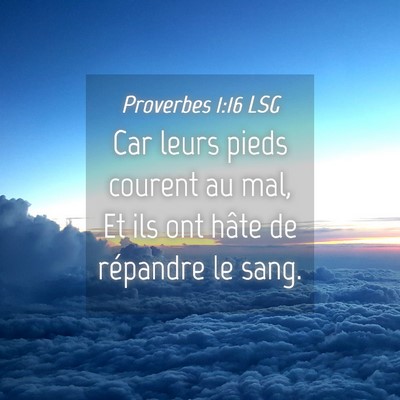 Picture 04 - Proverbes 1:16 LSG - Car leurs pieds courent au mal, Et ils ont hâte - Bible Verse Picture