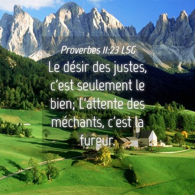 Picture 04 - Proverbes 11:23 LSG - Le désir des justes, c'est seulement le bien; - Bible Verse Picture