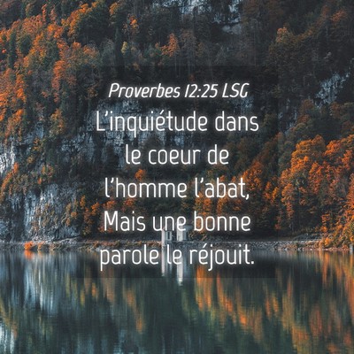 Picture 04 - Proverbes 12:25 LSG - L'inquiétude dans le coeur de l'homme l'abat, - Bible Verse Picture
