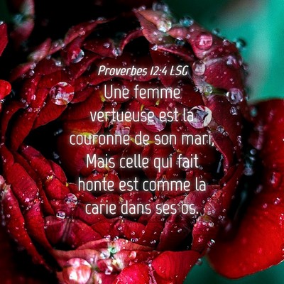 Picture 04 - Proverbes 12:4 LSG - Une femme vertueuse est la couronne de son mari, - Bible Verse Picture