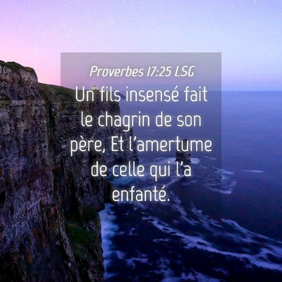 Picture 04 - Proverbes 17:25 LSG - Un fils insensé fait le chagrin de son père, Et - Bible Verse Picture