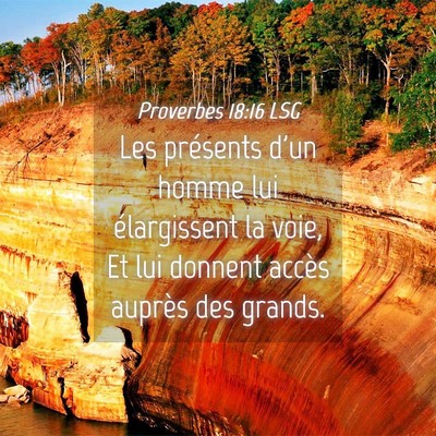 Picture 04 - Proverbes 18:16 LSG - Les présents d'un homme lui élargissent la - Bible Verse Picture