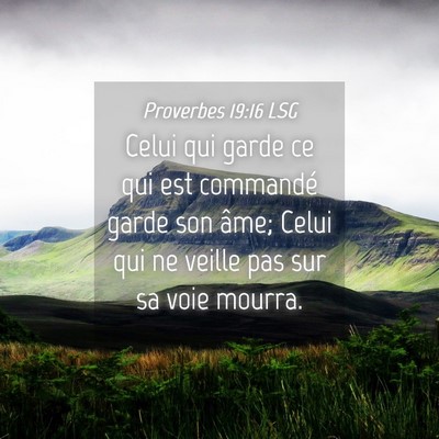 Picture 04 - Proverbes 19:16 LSG - Celui qui garde ce qui est commandé garde son - Bible Verse Picture