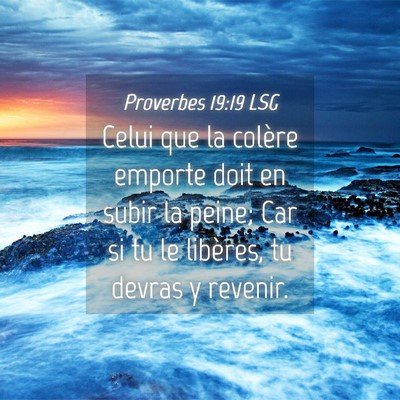 Picture 04 - Proverbes 19:19 LSG - Celui que la colère emporte doit en subir la - Bible Verse Picture