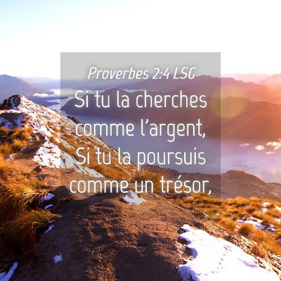 Picture 04 - Proverbes 2:4 LSG - Si tu la cherches comme l'argent, Si tu la - Bible Verse Picture