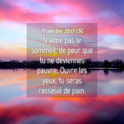 Picture 04 - Proverbes 20:13 LSG - N'aime pas le sommeil, de peur que tu ne - Bible Verse Picture