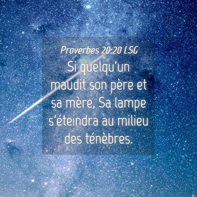 Picture 04 - Proverbes 20:20 LSG - Si quelqu'un maudit son père et sa mère, Sa - Bible Verse Picture
