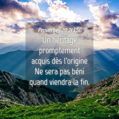 Picture 04 - Proverbes 20:21 LSG - Un héritage promptement acquis dès l'origine Ne - Bible Verse Picture