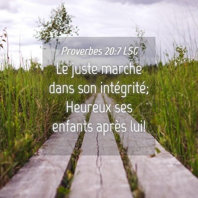 Picture 04 - Proverbes 20:7 LSG - Le juste marche dans son intégrité; Heureux ses - Bible Verse Picture