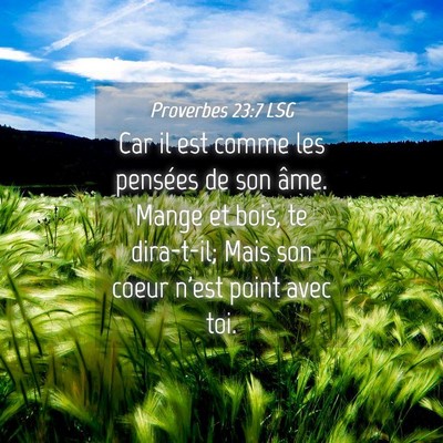 Picture 04 - Proverbes 23:7 LSG - Car il est comme les pensées de son âme. Mange - Bible Verse Picture