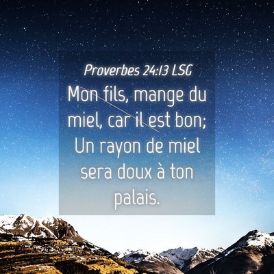 Picture 04 - Proverbes 24:13 LSG - Mon fils, mange du miel, car il est bon; Un rayon - Bible Verse Picture