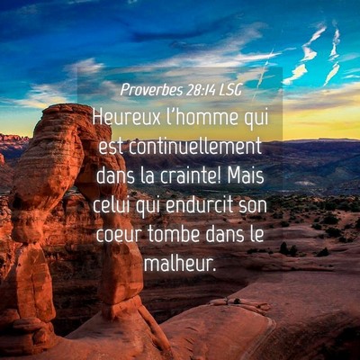 Picture 04 - Proverbes 28:14 LSG - Heureux l'homme qui est continuellement dans la - Bible Verse Picture