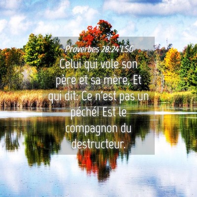 Picture 04 - Proverbes 28:24 LSG - Celui qui vole son père et sa mère, Et qui dit: - Bible Verse Picture