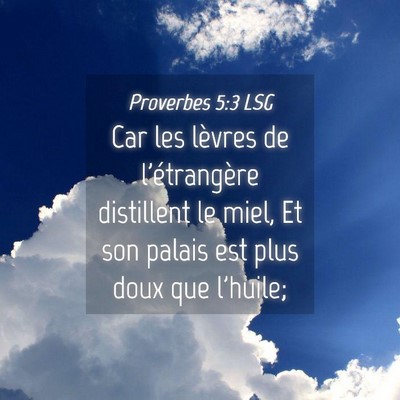 Picture 04 - Proverbes 5:3 LSG - Car les lèvres de l'étrangère distillent le - Bible Verse Picture