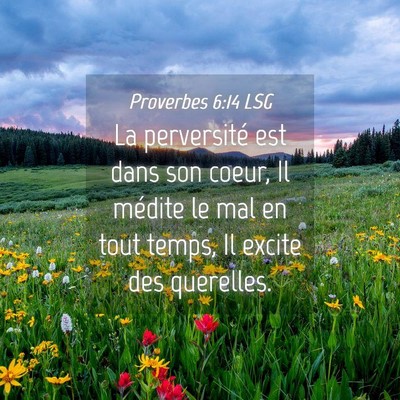 Picture 04 - Proverbes 6:14 LSG - La perversité est dans son coeur, Il médite le - Bible Verse Picture