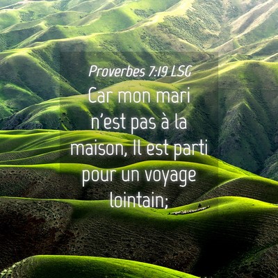 Picture 04 - Proverbes 7:19 LSG - Car mon mari n'est pas à la maison, Il est parti - Bible Verse Picture