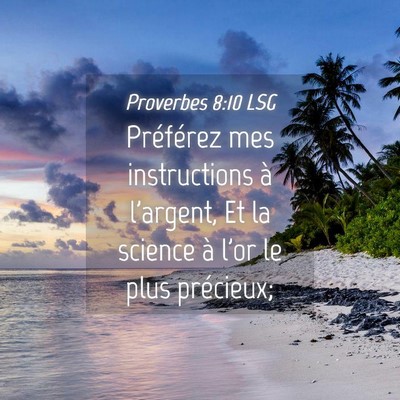 Picture 04 - Proverbes 8:10 LSG - Préférez mes instructions à l'argent, Et la - Bible Verse Picture