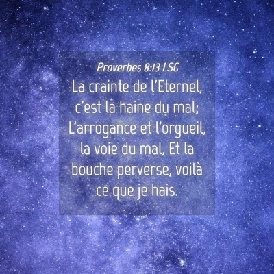 Picture 04 - Proverbes 8:13 LSG - La crainte de l'Eternel, c'est la haine du mal; - Bible Verse Picture