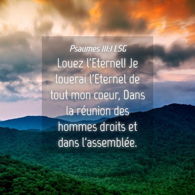 Picture 04 - Psaumes 111:1 LSG - Louez l'Eternel! Je louerai l'Eternel de tout mon - Bible Verse Picture