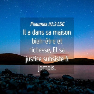 Picture 04 - Psaumes 112:3 LSG - Il a dans sa maison bien-être et richesse, Et sa - Bible Verse Picture