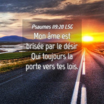 Picture 04 - Psaumes 119:20 LSG - Mon âme est brisée par le désir Qui toujours - Bible Verse Picture