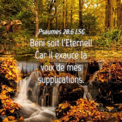 Picture 04 - Psaumes 28:6 LSG - Béni soit l'Eternel! Car il exauce la voix de - Bible Verse Picture