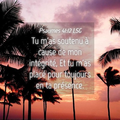 Picture 04 - Psaumes 41:12 LSG - Tu m'as soutenu à cause de mon intégrité, Et - Bible Verse Picture