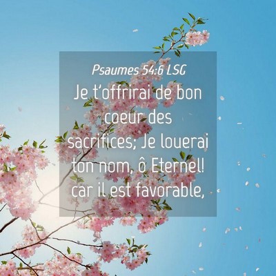 Picture 04 - Psaumes 54:6 LSG - Je t'offrirai de bon coeur des sacrifices; Je - Bible Verse Picture