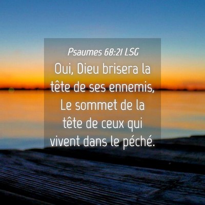 Picture 04 - Psaumes 68:21 LSG - Oui, Dieu brisera la tête de ses ennemis, Le - Bible Verse Picture