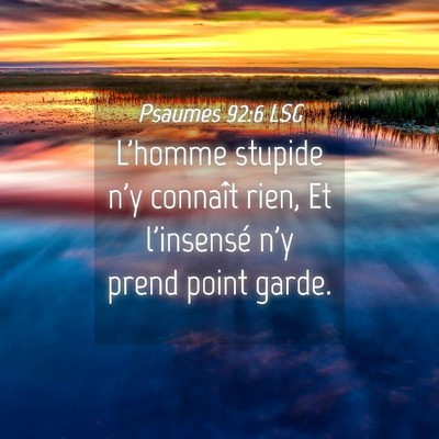Picture 04 - Psaumes 92:6 LSG - L'homme stupide n'y connaît rien, Et l'insensé - Bible Verse Picture