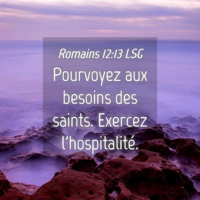Picture 04 - Romains 12:13 LSG - Pourvoyez aux besoins des saints. Exercez - Bible Verse Picture