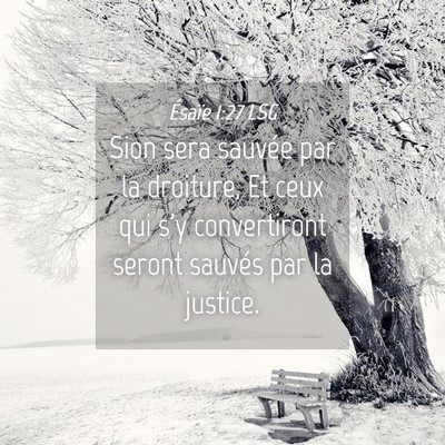 Picture 04 - Ésaïe 1:27 LSG - Sion sera sauvée par la droiture, Et ceux qui - Bible Verse Picture