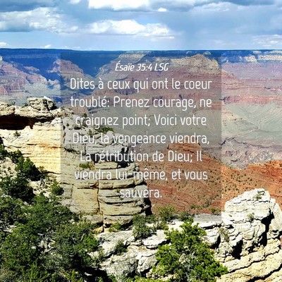 Picture 04 - Ésaïe 35:4 LSG - Dites à ceux qui ont le coeur troublé: Prenez - Bible Verse Picture