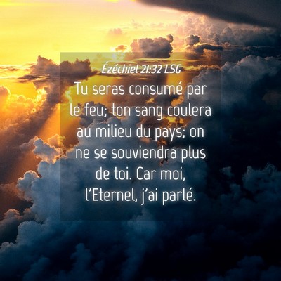 Picture 04 - Ézéchiel 21:32 LSG - Tu seras consumé par le feu; ton sang coulera au - Bible Verse Picture