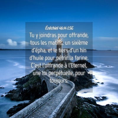 Picture 04 - Ézéchiel 46:14 LSG - Tu y joindras pour offrande, tous les matins, un - Bible Verse Picture