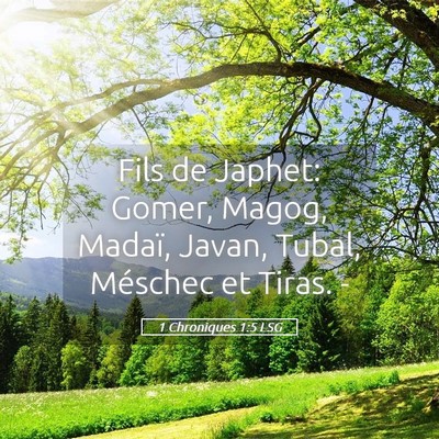 Picture 05 - 1 Chroniques 1:5 LSG - Fils de Japhet: Gomer, Magog, Madaï, Javan, - Bible Verse Picture