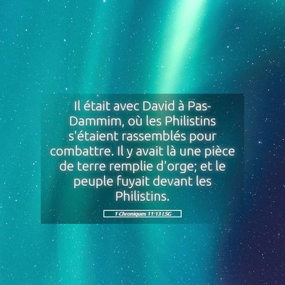 Picture 05 - 1 Chroniques 11:13 LSG - Il était avec David à Pas-Dammim, où les - Bible Verse Picture