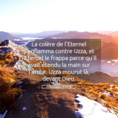 Picture 05 - 1 Chroniques 13:10 LSG - La colère de l'Eternel s'enflamma contre Uzza, - Bible Verse Picture