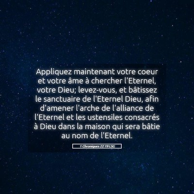 Picture 05 - 1 Chroniques 22:19 LSG - Appliquez maintenant votre coeur et votre âme à - Bible Verse Picture