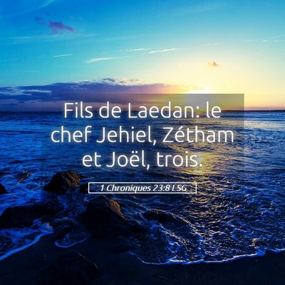 Picture 05 - 1 Chroniques 23:8 LSG - Fils de Laedan: le chef Jehiel, Zétham et Joël, - Bible Verse Picture