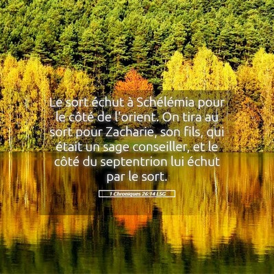 Picture 05 - 1 Chroniques 26:14 LSG - Le sort échut à Schélémia pour le côté de - Bible Verse Picture