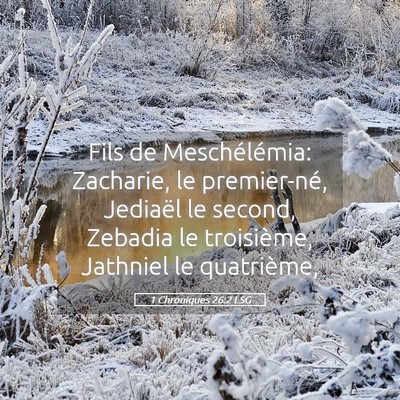Picture 05 - 1 Chroniques 26:2 LSG - Fils de Meschélémia: Zacharie, le premier-né, - Bible Verse Picture