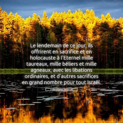 Picture 05 - 1 Chroniques 29:21 LSG - Le lendemain de ce jour, ils offrirent en - Bible Verse Picture