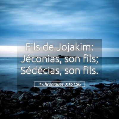 Picture 05 - 1 Chroniques 3:16 LSG - Fils de Jojakim: Jéconias, son fils; Sédécias, - Bible Verse Picture
