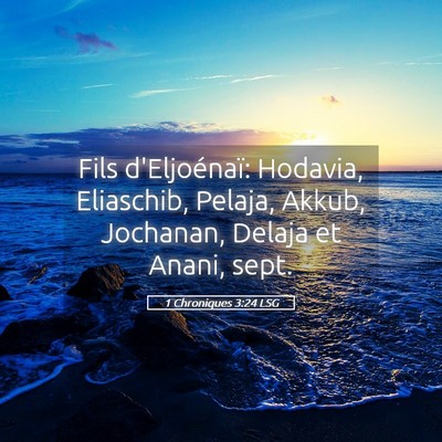 Picture 05 - 1 Chroniques 3:24 LSG - Fils d'Eljoénaï: Hodavia, Eliaschib, Pelaja, - Bible Verse Picture