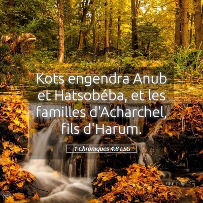 Picture 05 - 1 Chroniques 4:8 LSG - Kots engendra Anub et Hatsobéba, et les familles - Bible Verse Picture