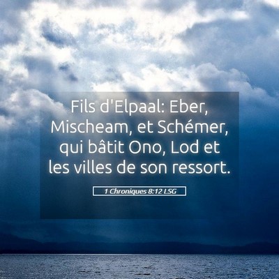 Picture 05 - 1 Chroniques 8:12 LSG - Fils d'Elpaal: Eber, Mischeam, et Schémer, qui - Bible Verse Picture