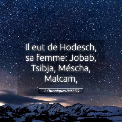 Picture 05 - 1 Chroniques 8:9 LSG - Il eut de Hodesch, sa femme: Jobab, Tsibja, - Bible Verse Picture